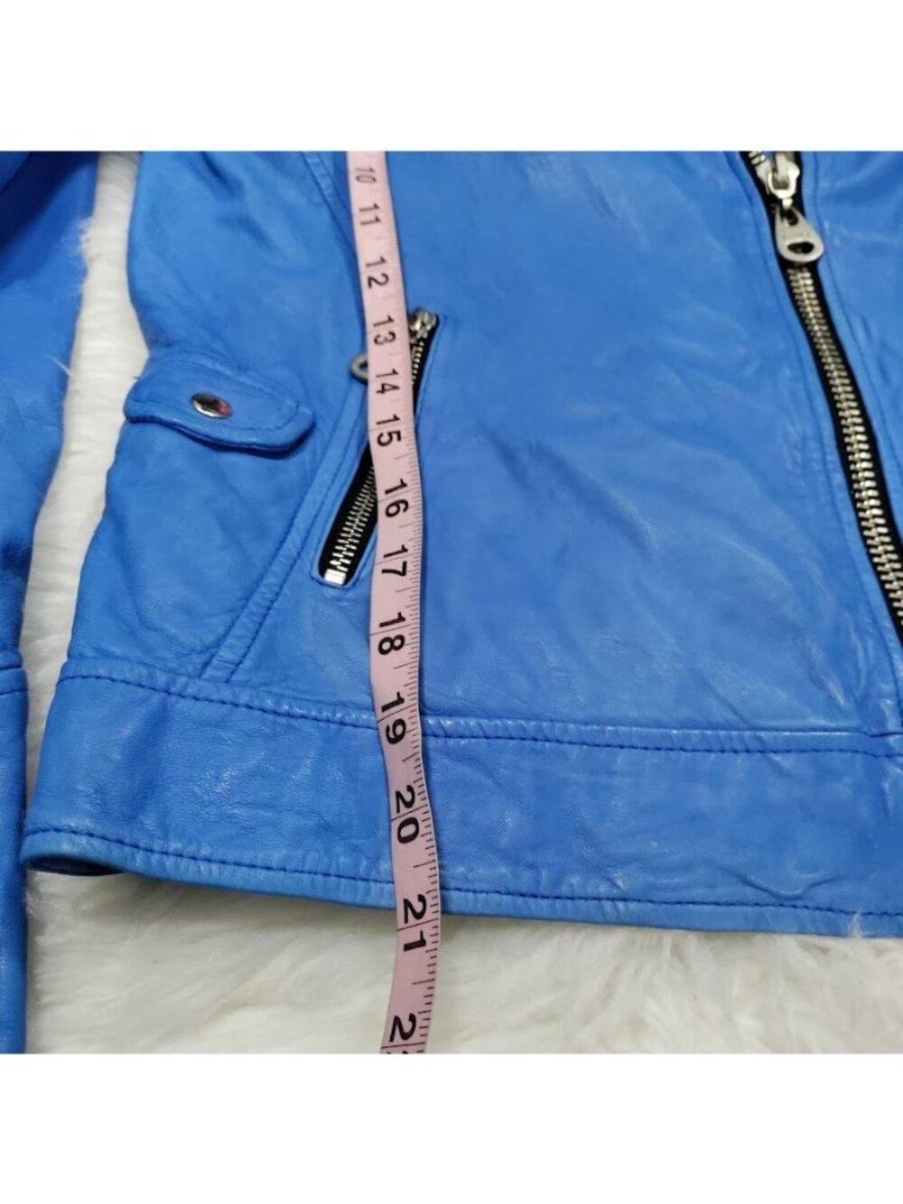 Doma Womens Blue Leather Moto Jacket XS With Zipper Details & Asymmetrical Front - Picture 10 of 15